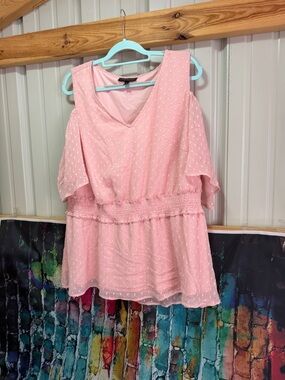 Lane Bryant Pink Cold-Shoulder Smocked-Waist Blouse plus size 20